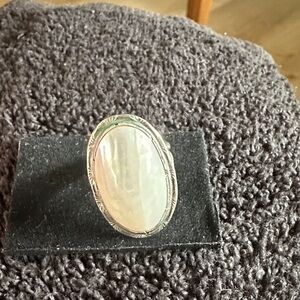 Oval Silver Ring with White Stone